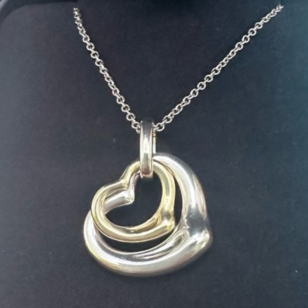 🩵 TIFFANY & CO 🩵OPEN HEART PENDANT STERLING SILVER AND 18K GOLD - Picture 1 of 14